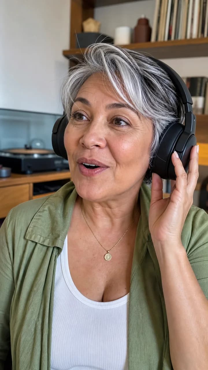 Criadora avaliando fones de ouvido em um vídeo de análise